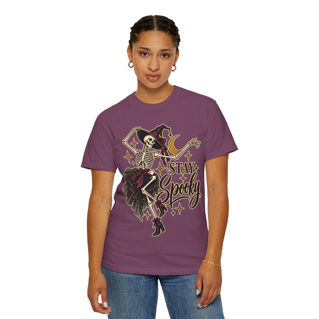 Women Comfort Colors Stay Spooky Skeleton Witch T-Shirt