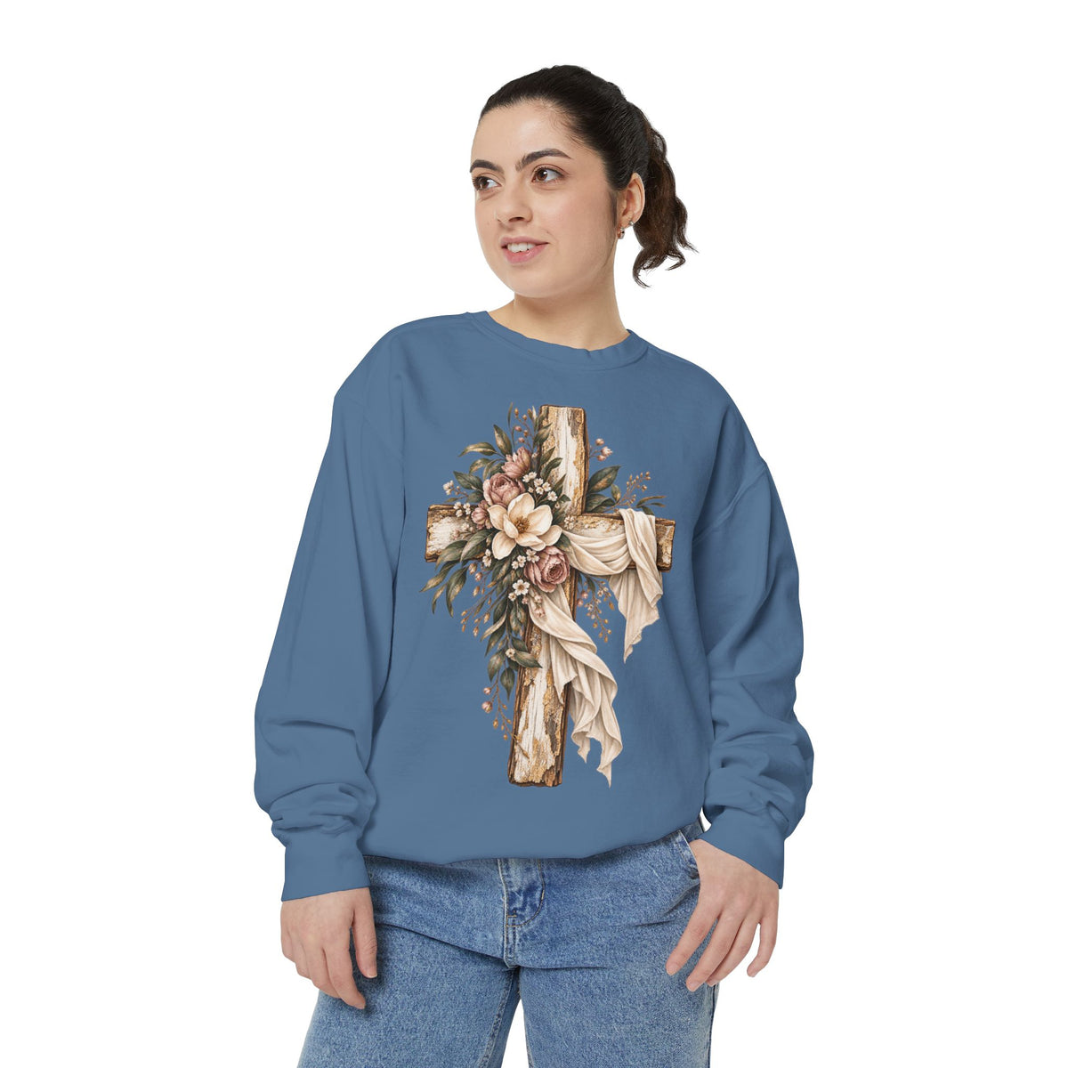 Floral Cross Christian Sweatshirt- Comfort Colors