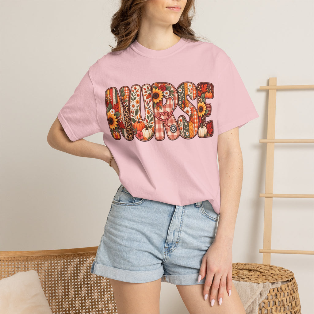 Women Comfort Colors Nurse Floral Graphic T-Shirt