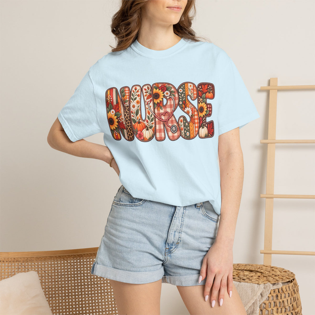 Women Comfort Colors Nurse Floral Graphic T-Shirt