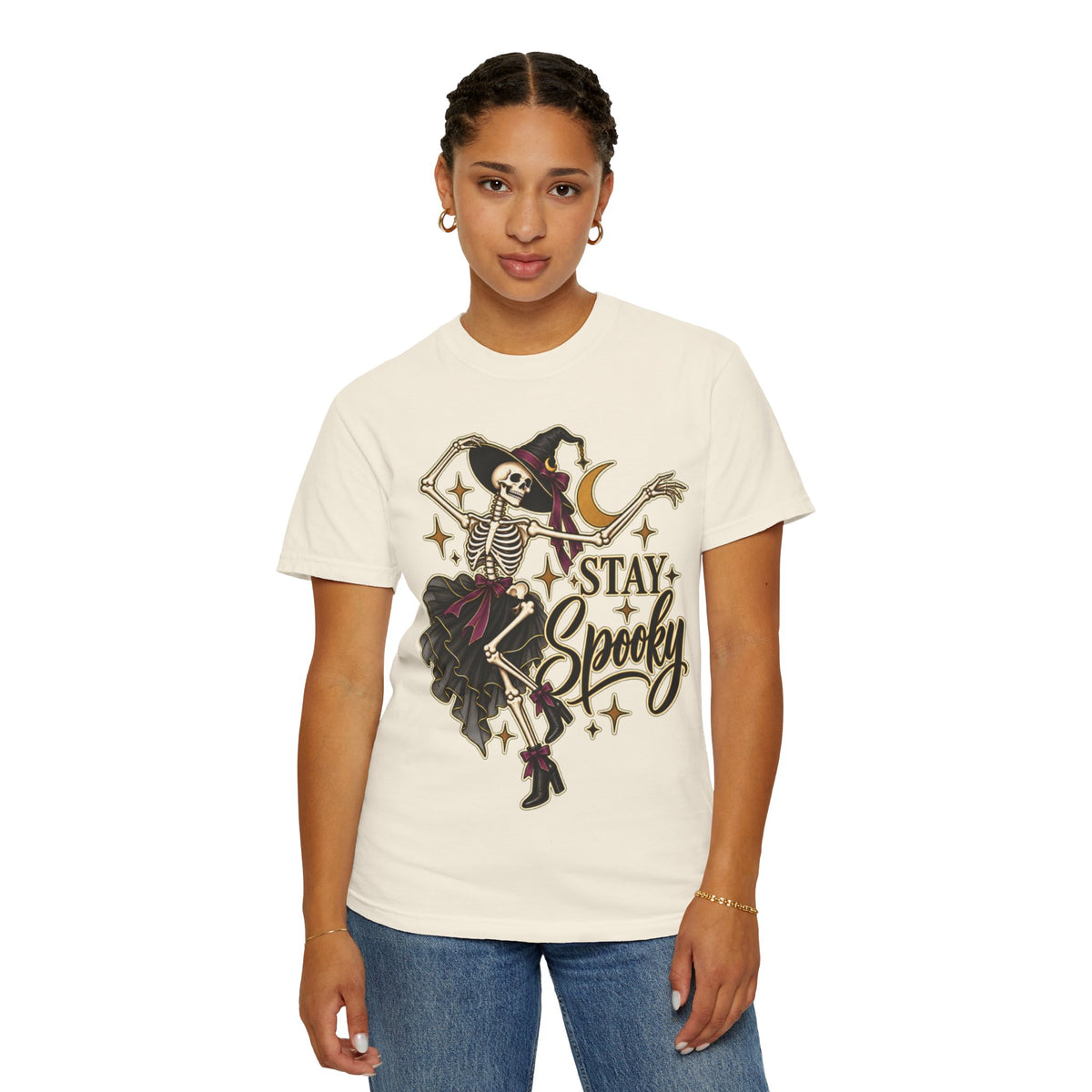 Women Comfort Colors Stay Spooky Skeleton Witch T-Shirt