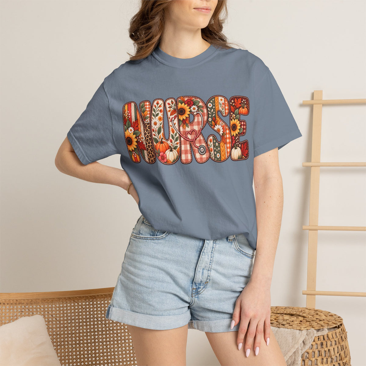 Women Comfort Colors Nurse Floral Graphic T-Shirt