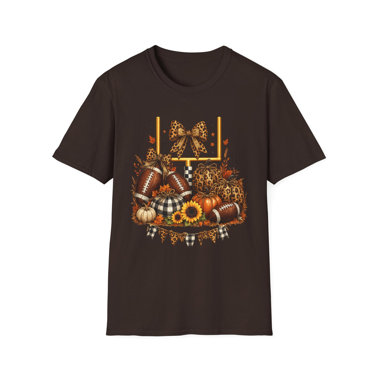 Fall Football Tee — Leopard Bow Pumpkin Party Graphic T-Shirt