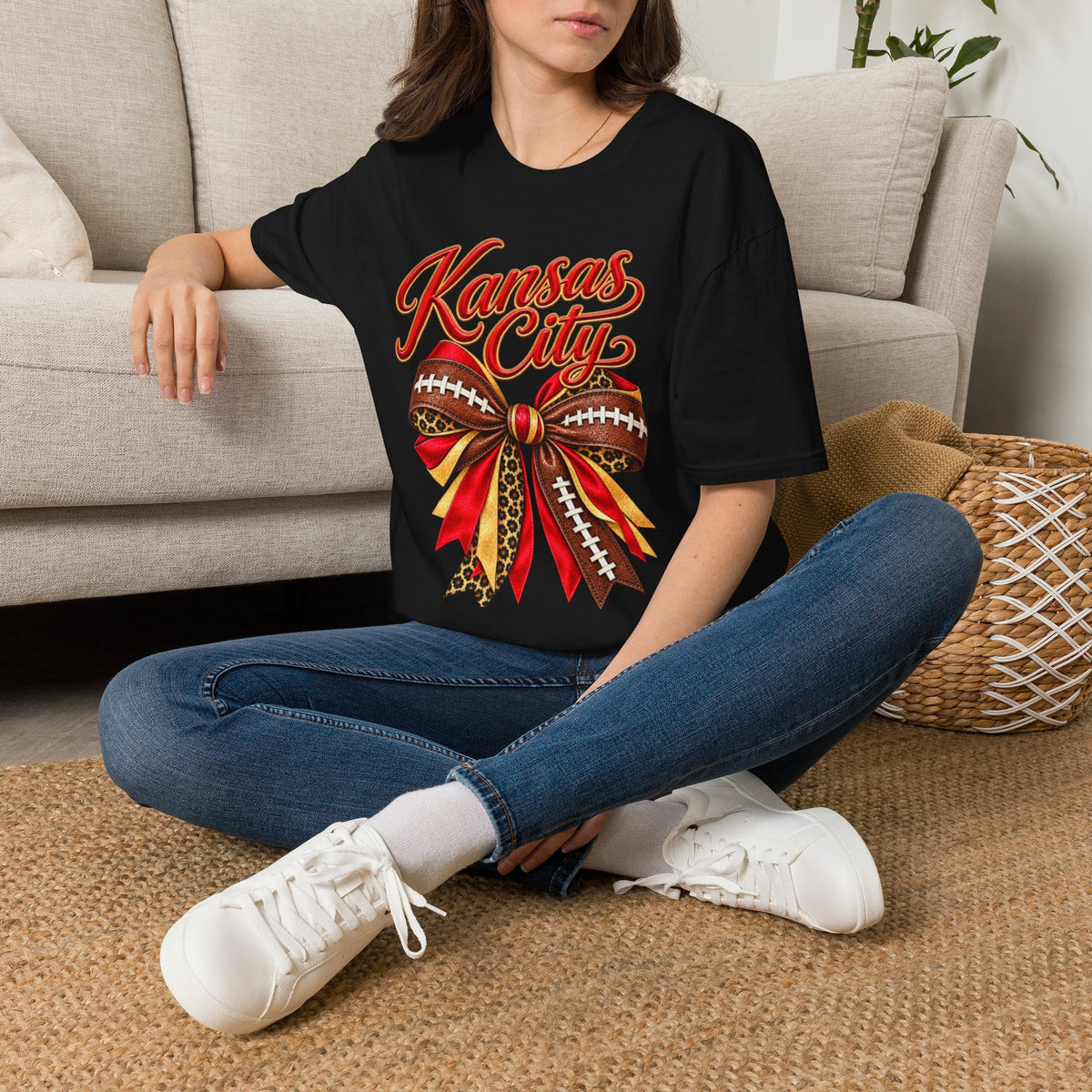 Women Kansas City Football Bow T-Shirt