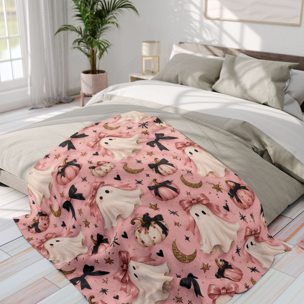 Pink Halloween Ghost Fleece Blanket