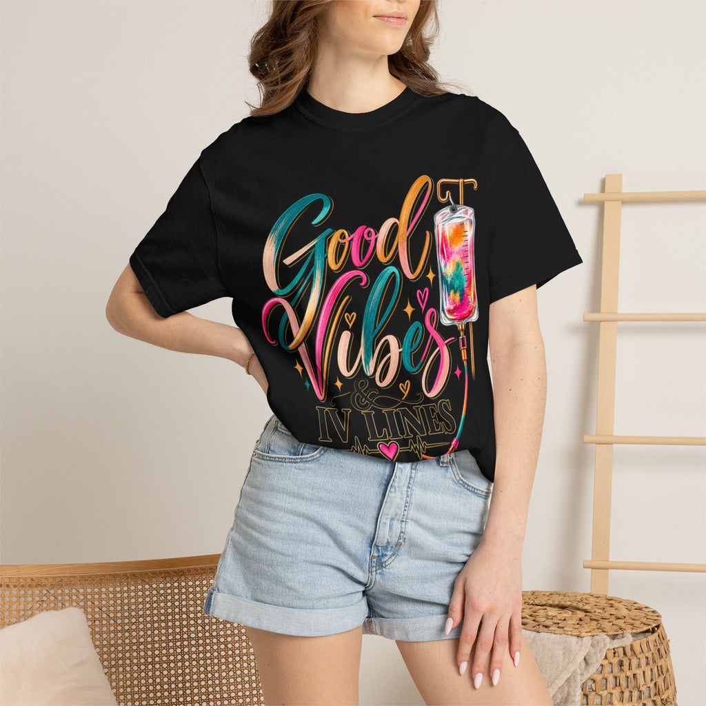 Women Comfort Colors Good Vibes & IV Lines T-Shirt
