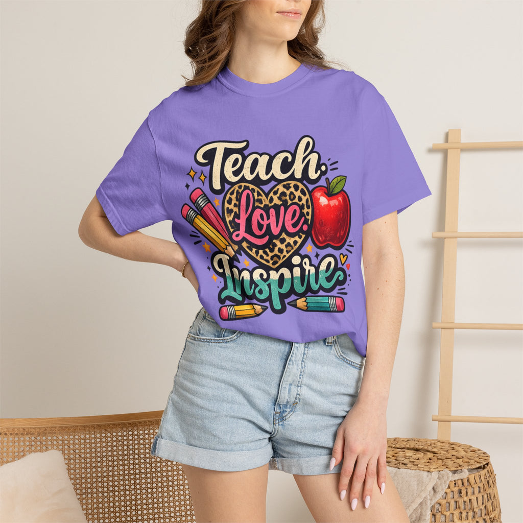 Teacher “Teach Love Inspire” T‑Shirt — Apple & Pencils Teacher Appreciation Tee