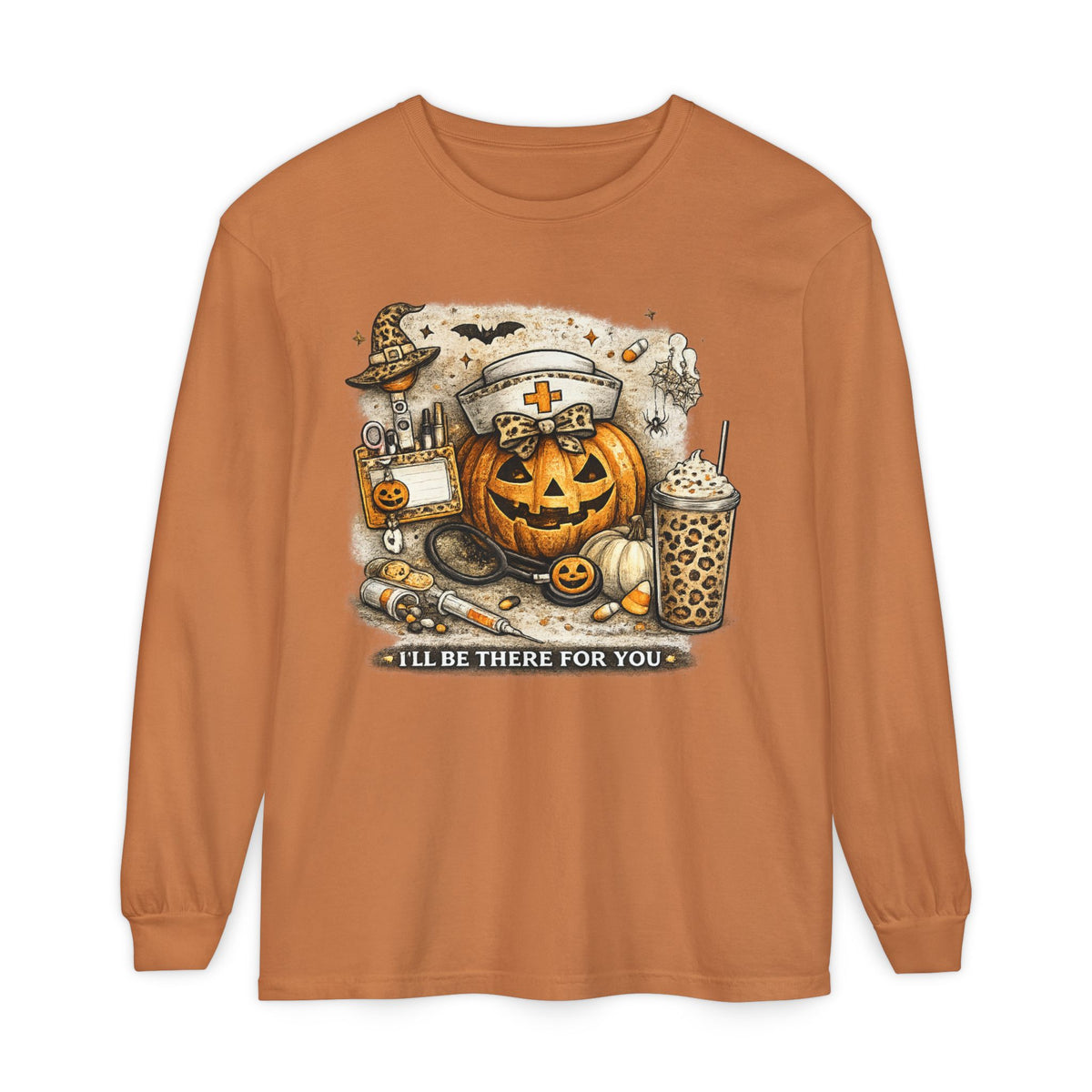 Halloween Nurse Pumpkin Long Sleeve Tee — "I'll Be There for You"