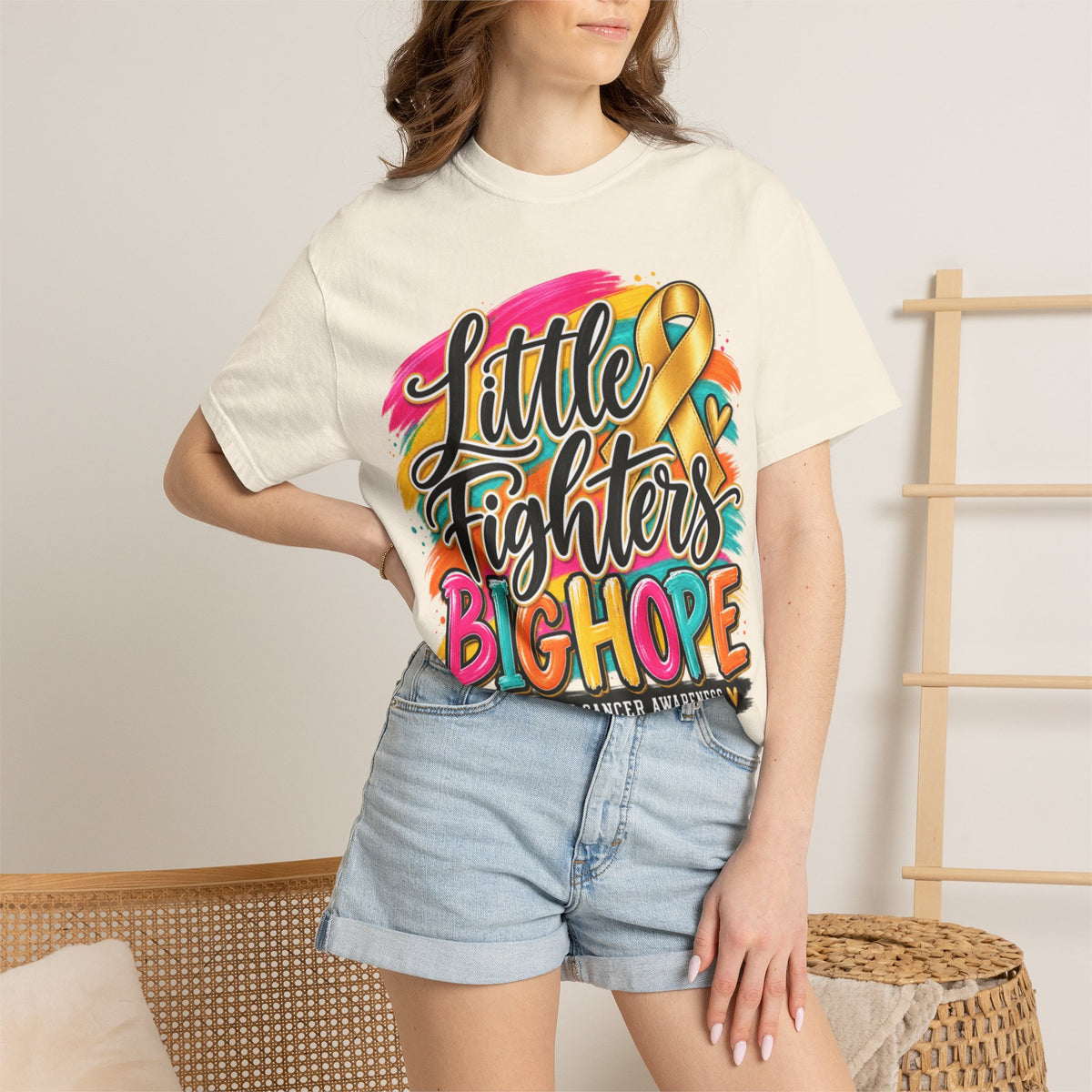 Women Comfort Colors Childhood Cancer Awareness T-Shirt — "Little Fighters Big Hope"