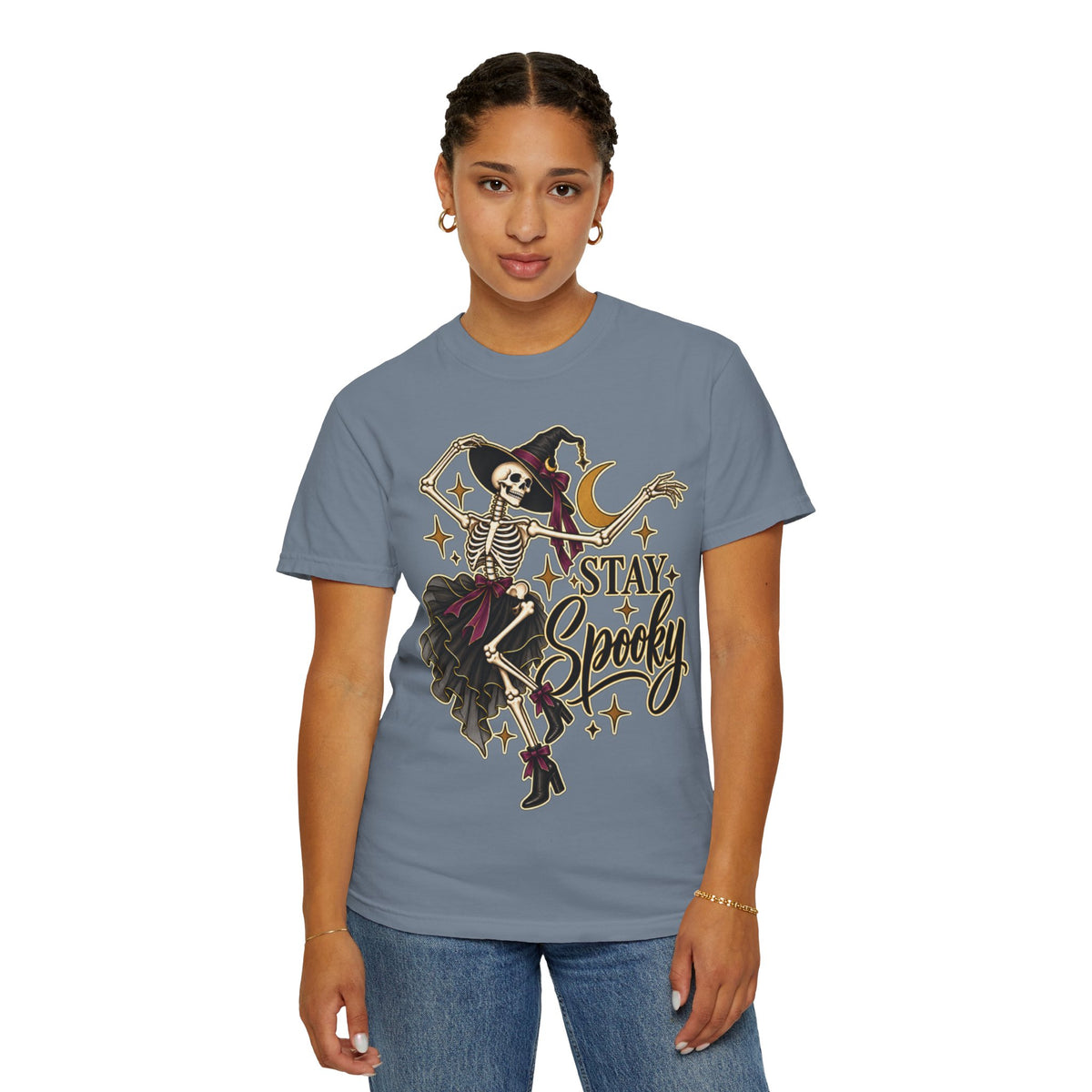 Women Comfort Colors Stay Spooky Skeleton Witch T-Shirt