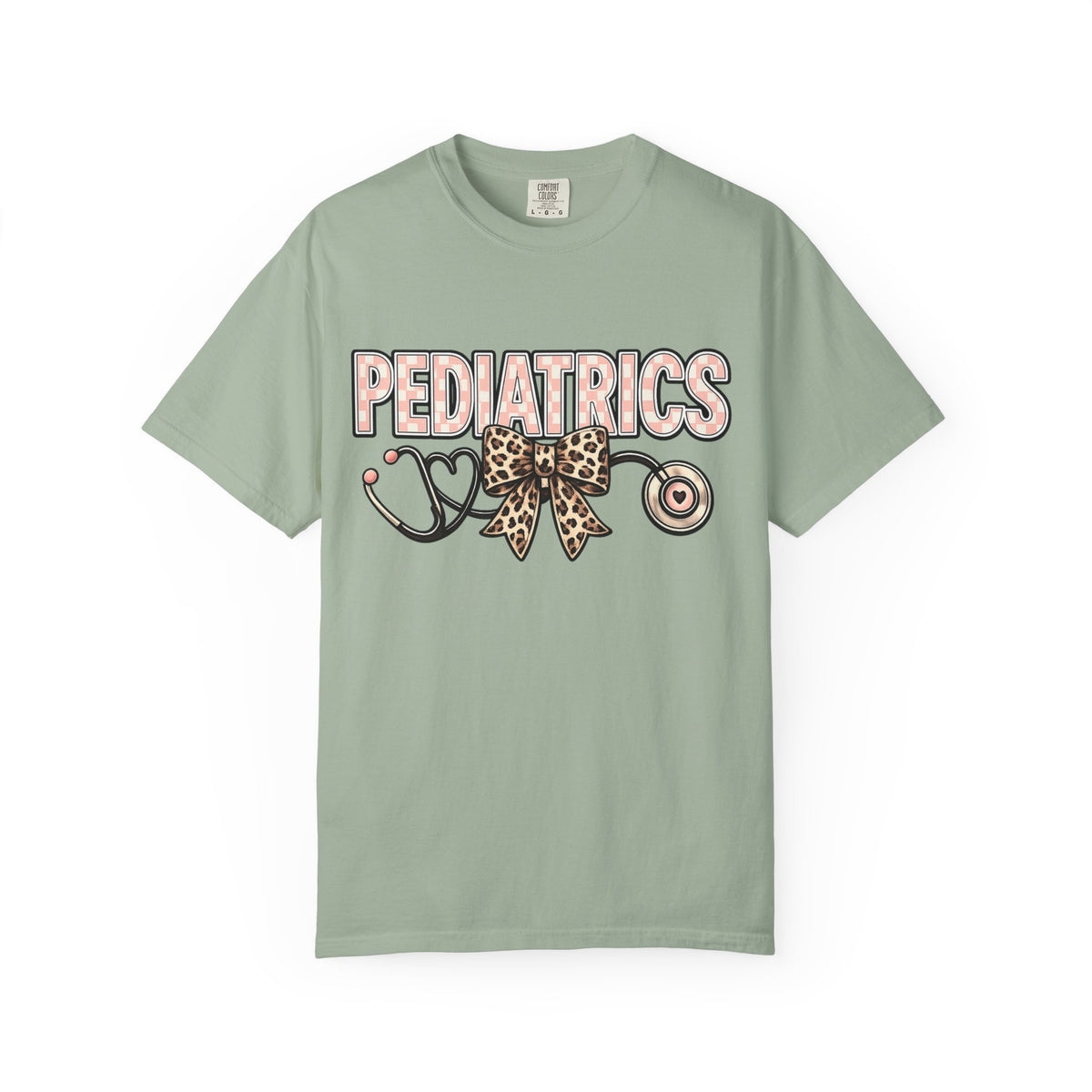 Pediatrics T-Shirt with Leopard Bow & Stethoscope — Cute Medical Tee for Pediatric Nurses/Doctors