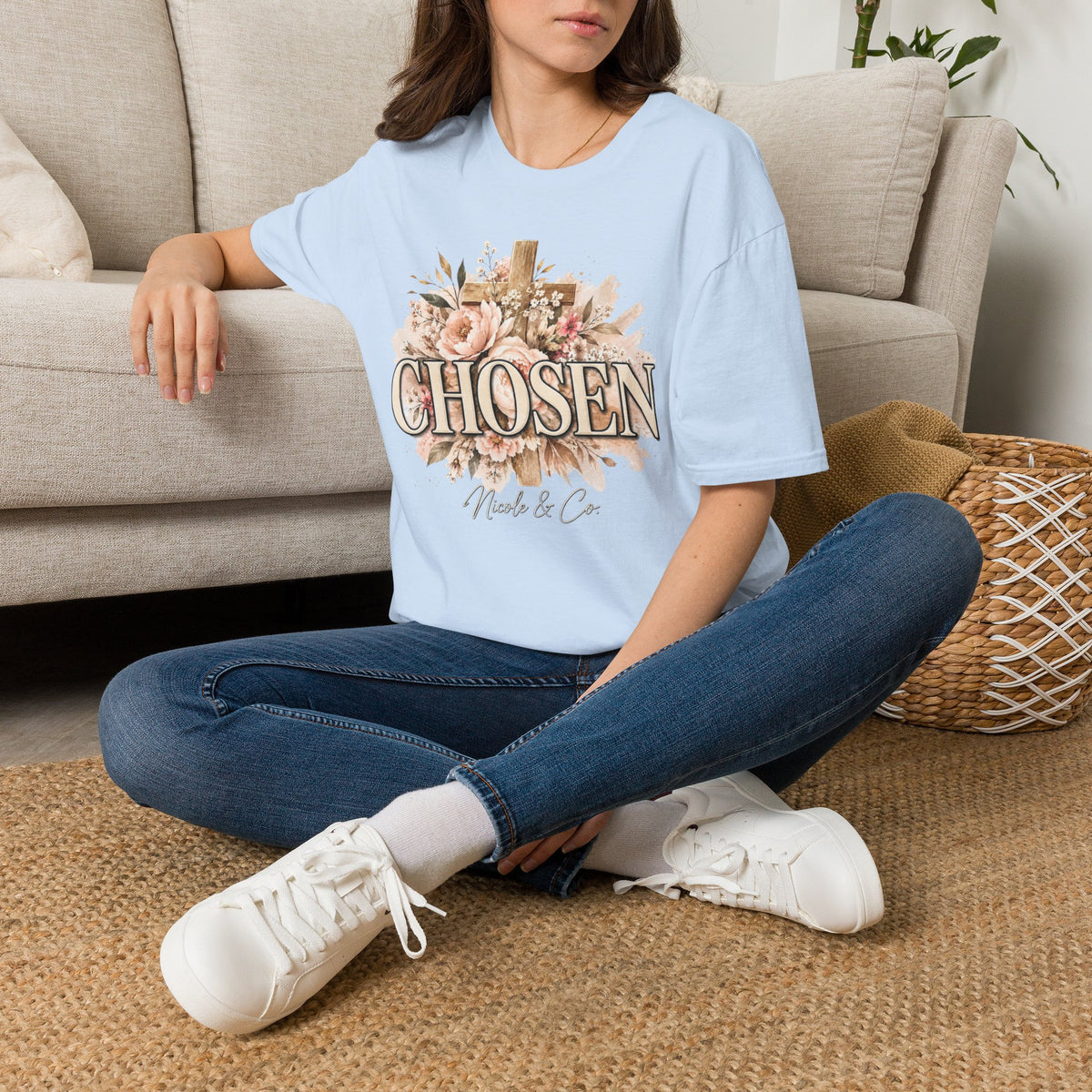 Women Chosen Floral Cross T-Shirt