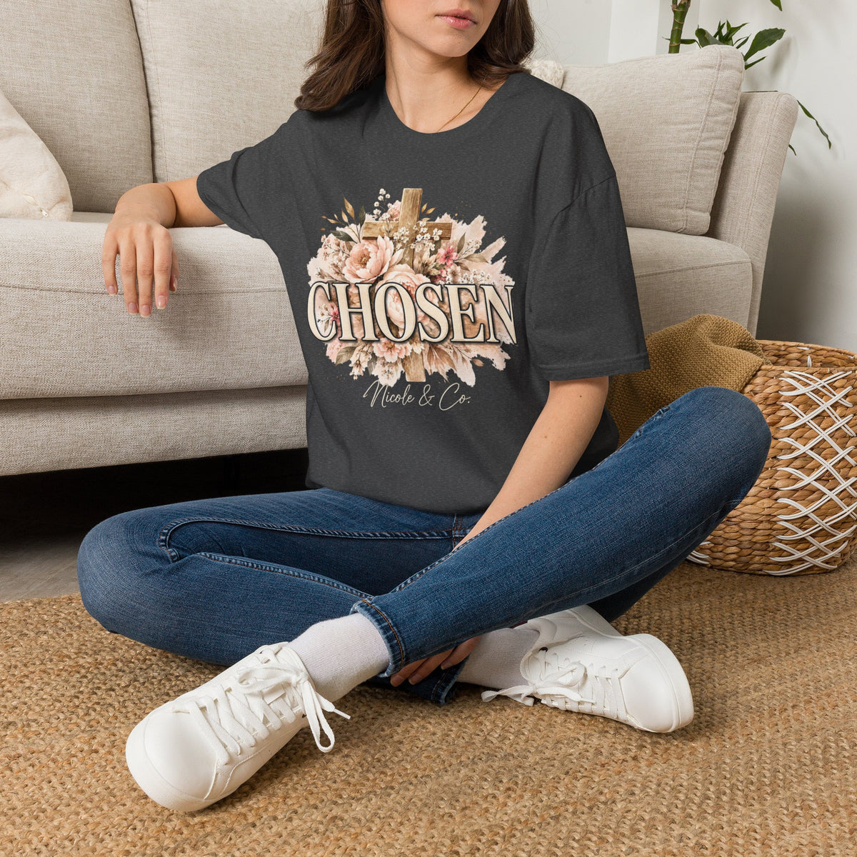 Women Chosen Floral Cross T-Shirt