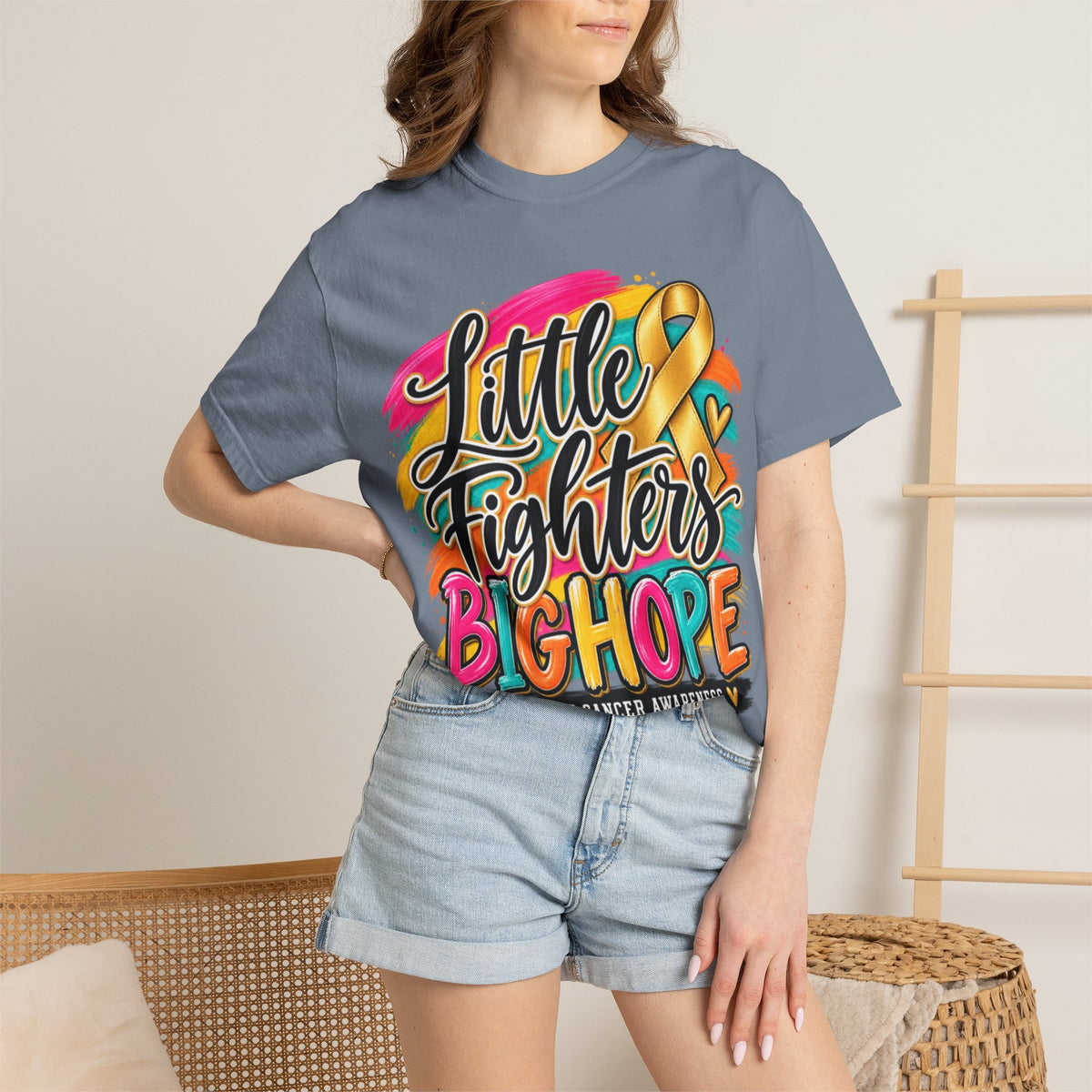 Women Comfort Colors Childhood Cancer Awareness T-Shirt — "Little Fighters Big Hope"