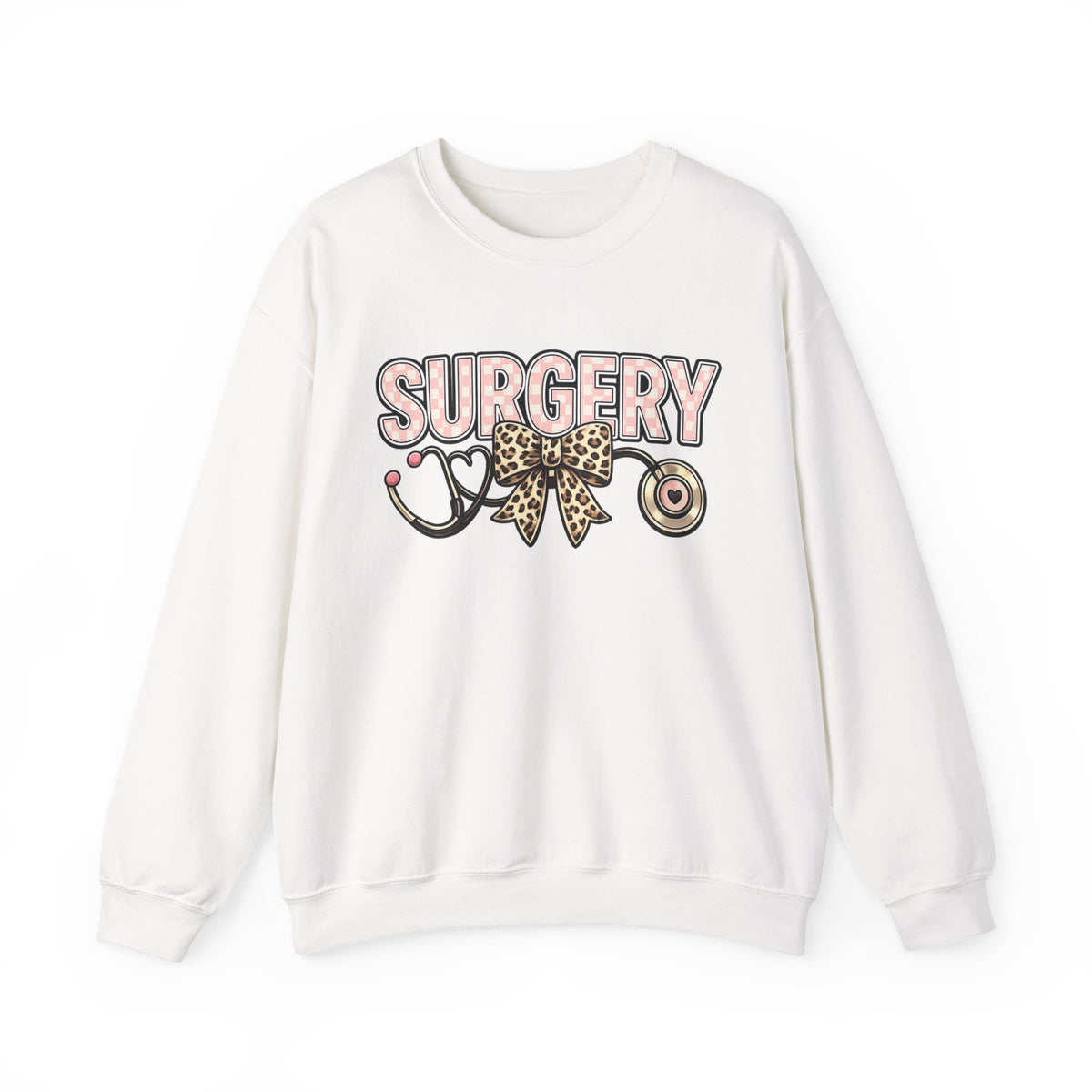 Surgery Leopard Bow Crewneck Sweatshirt — Cute Nurse Surgeon Medical Crew