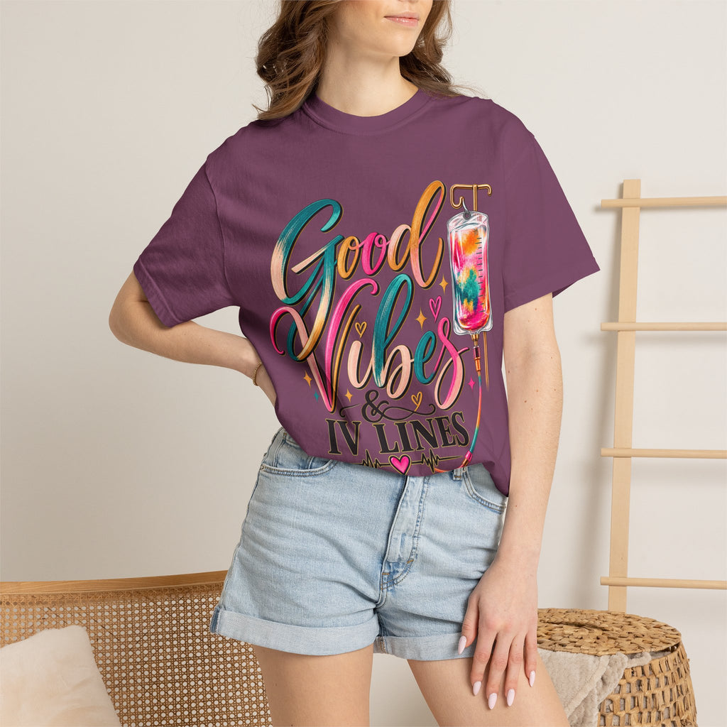 Women Comfort Colors Good Vibes & IV Lines T-Shirt