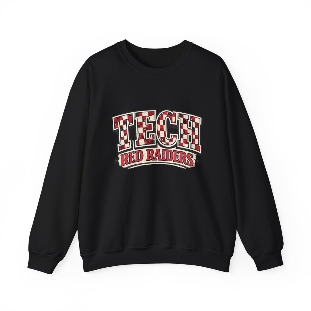 Women Tech Red Raiders Retro Plaid Crewneck