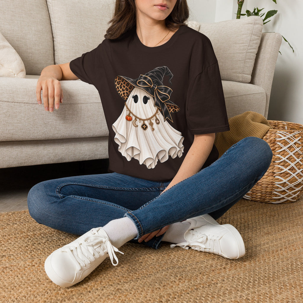 Women Halloween Ghost with Witch Hat T-Shirt