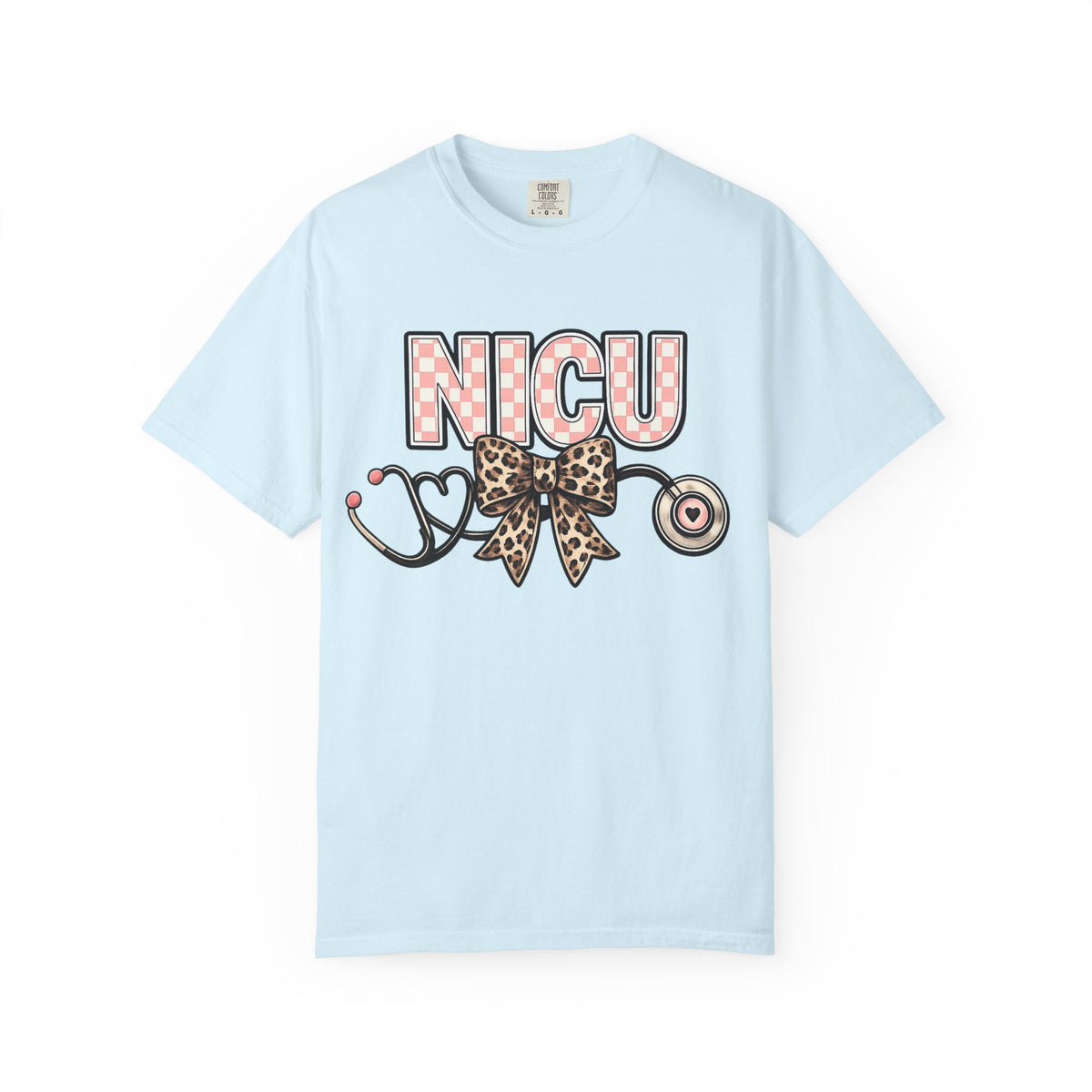NICU Stethoscope Tee — Leopard Bow Neon Polka Dot Design