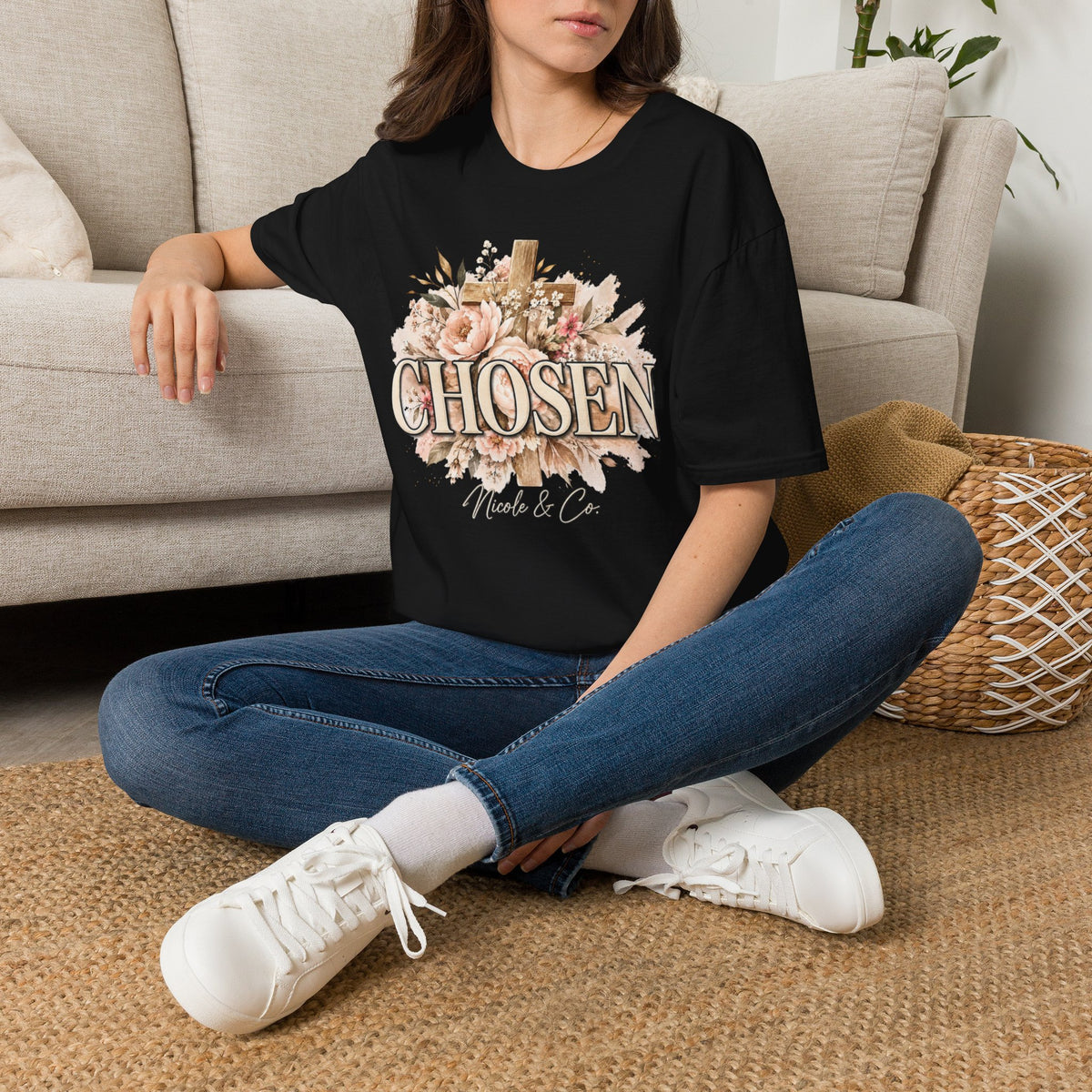 Women Chosen Floral Cross T-Shirt