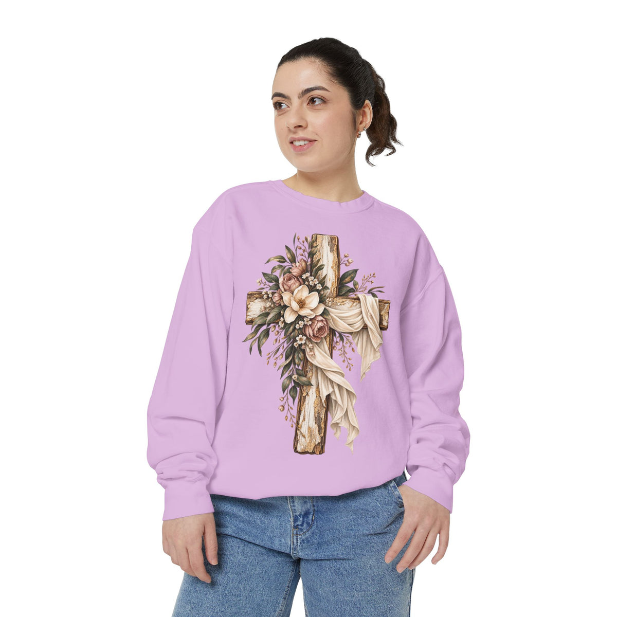 Floral Cross Christian Sweatshirt- Comfort Colors