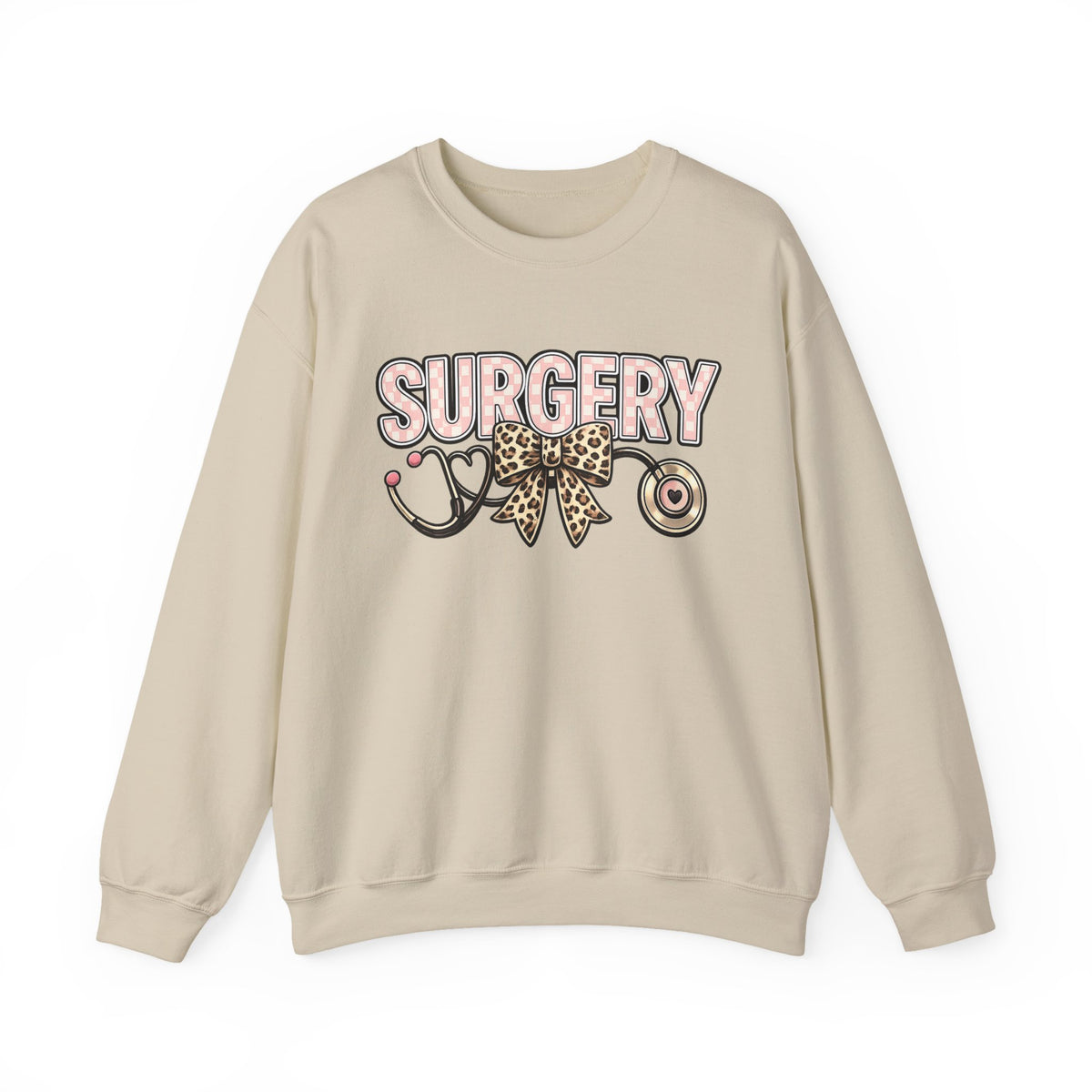 Surgery Leopard Bow Crewneck Sweatshirt — Cute Nurse Surgeon Medical Crew