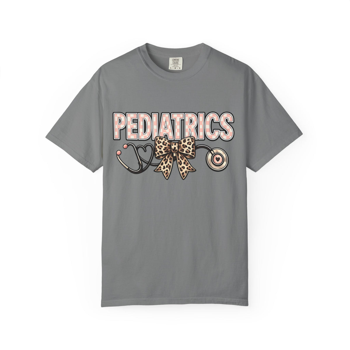 Pediatrics T-Shirt with Leopard Bow & Stethoscope — Cute Medical Tee for Pediatric Nurses/Doctors