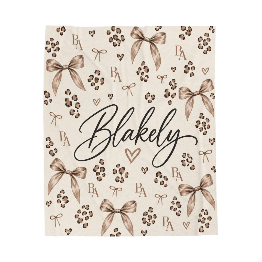 Personalized Plush Blanket - Custom Name Blakely with Leopard Bows Pattern