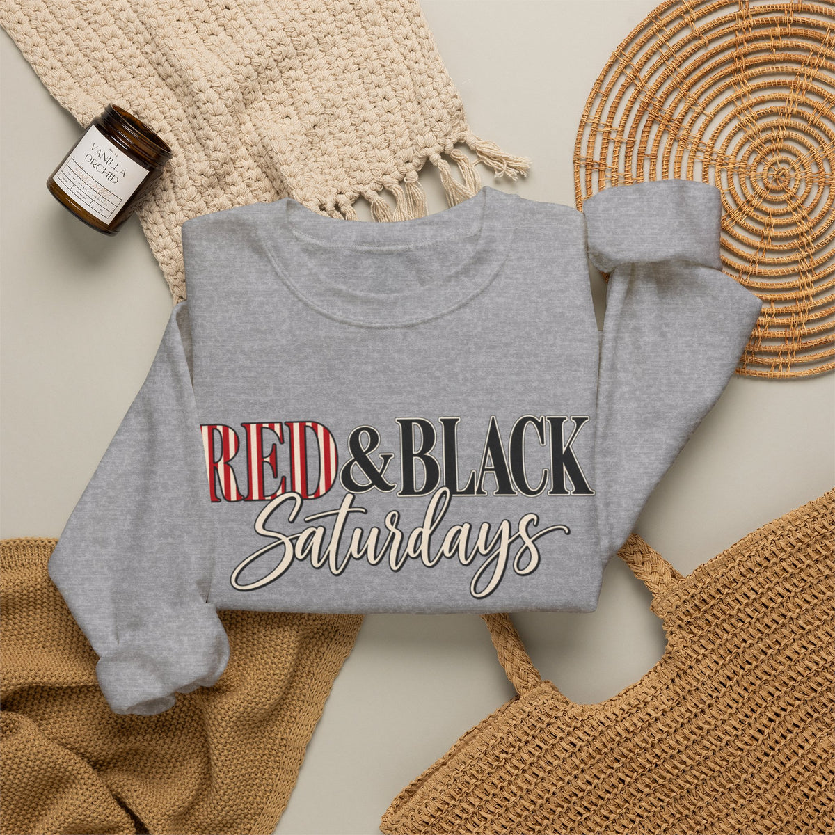 Women Red & Black Saturdays Crewneck Sweatshirt