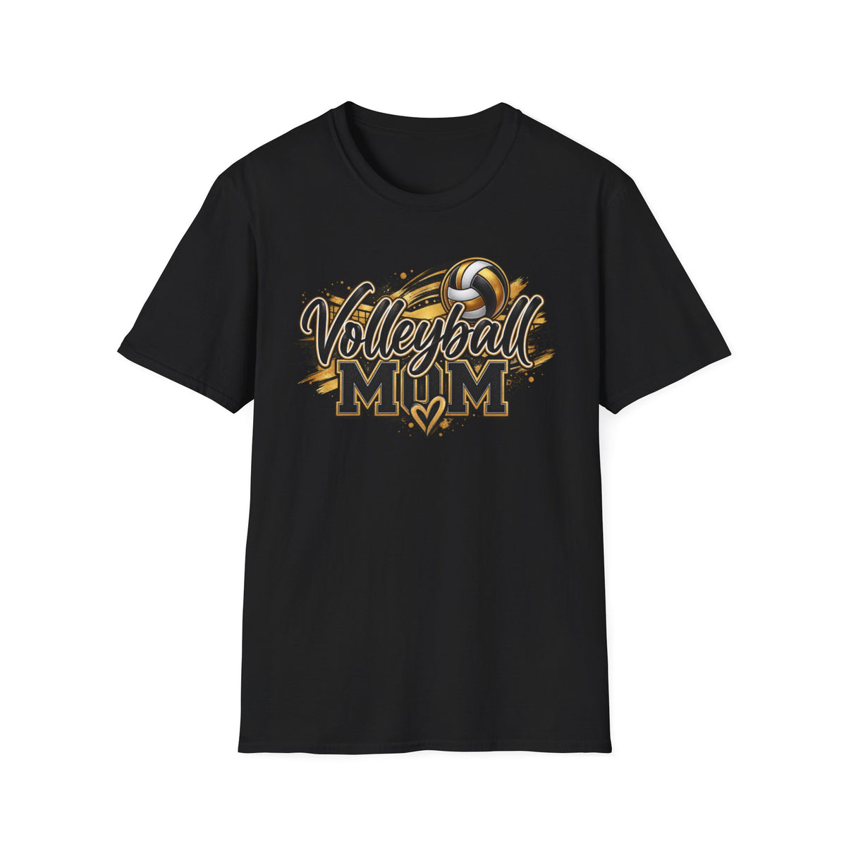 Custom Volleyball Mom T-Shirt — Bold Gold & Black Volleyball Graphic