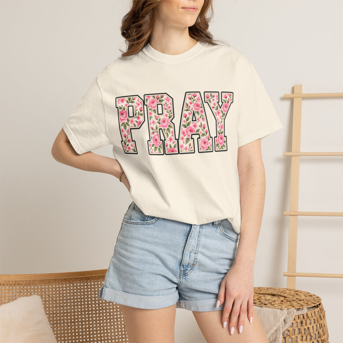 Women Comfort Colors PRAY Floral T-Shirt
