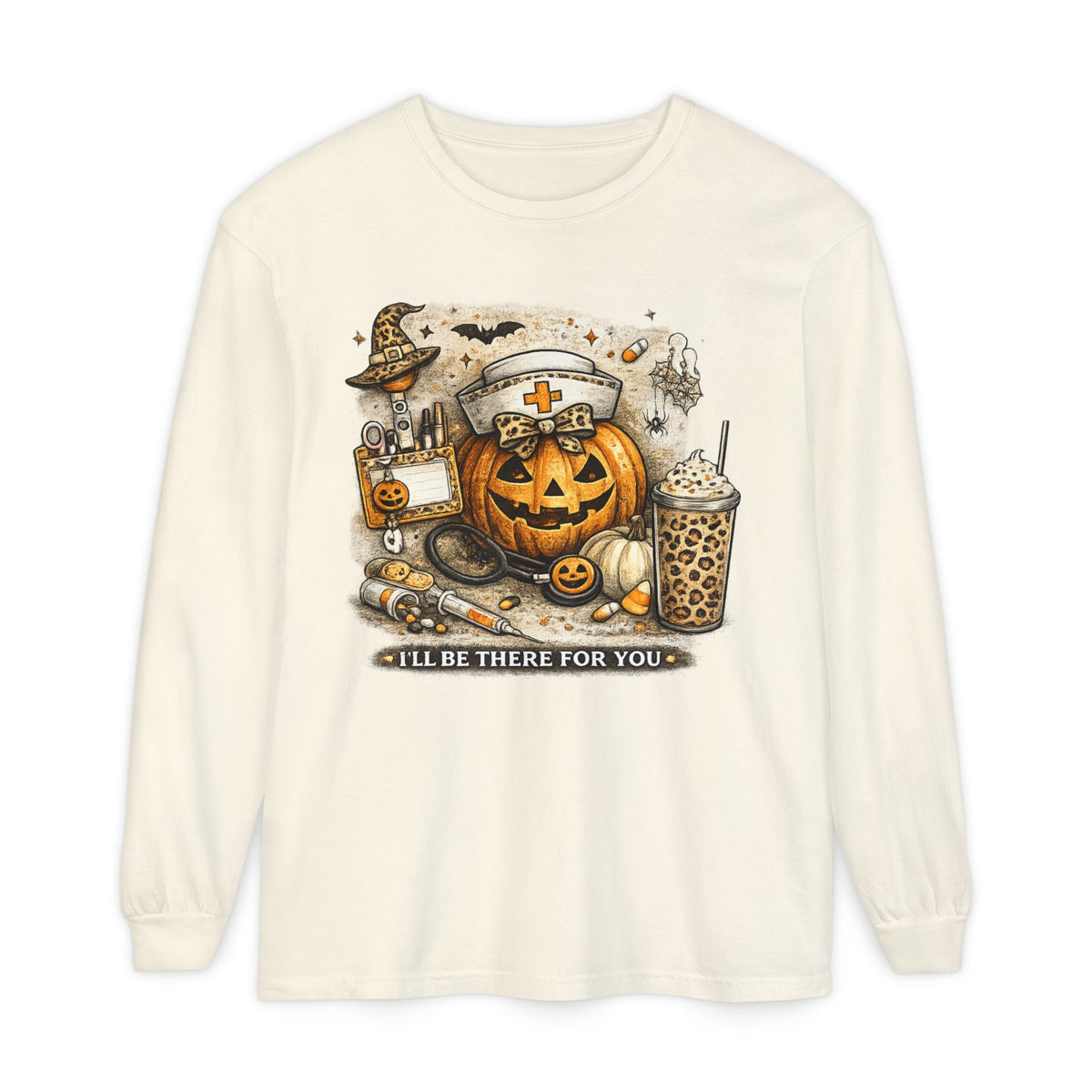 Halloween Nurse Pumpkin Long Sleeve Tee — "I'll Be There for You"