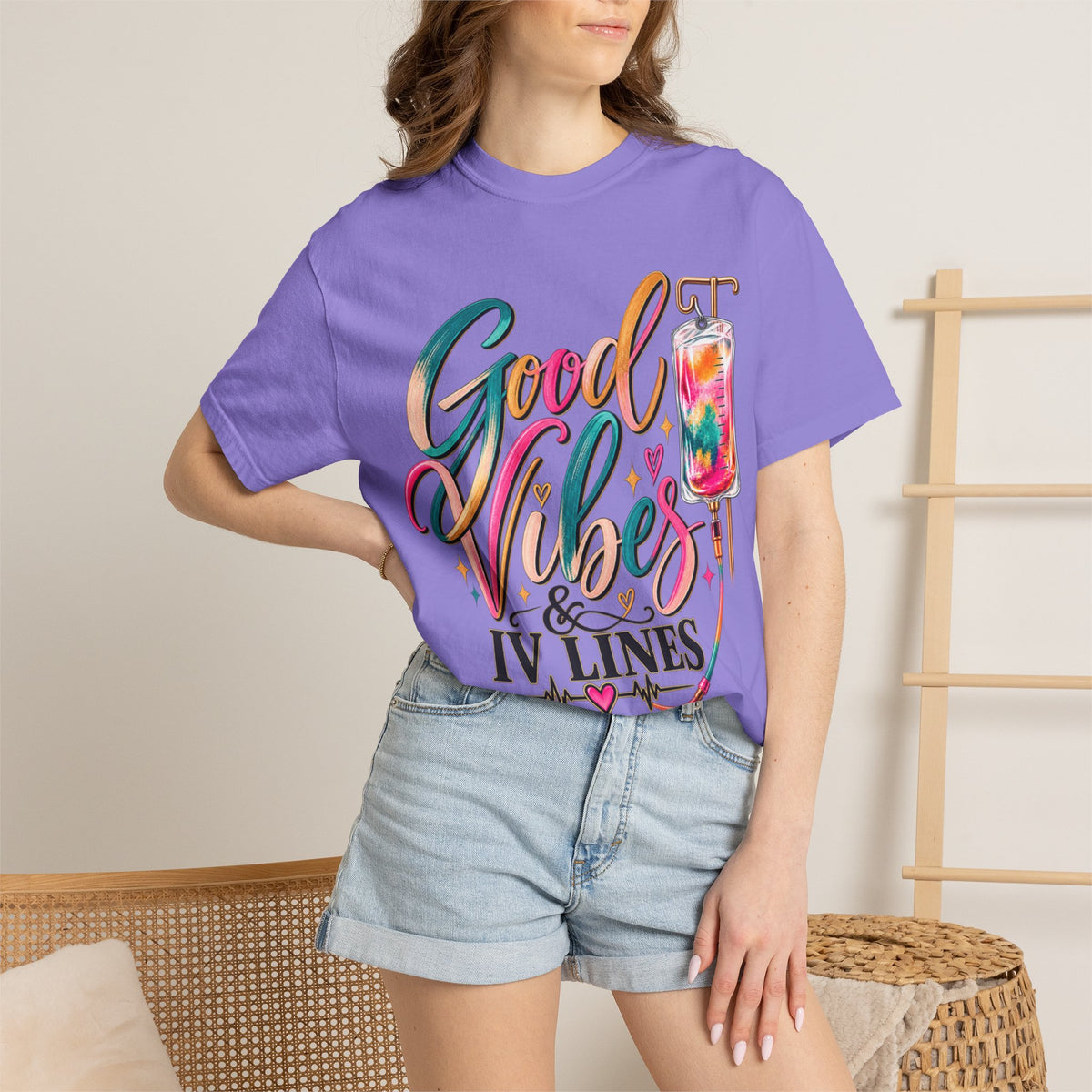 Women Comfort Colors Good Vibes & IV Lines T-Shirt