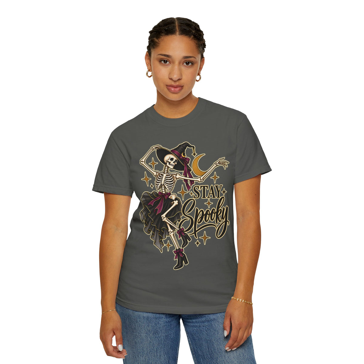 Women Comfort Colors Stay Spooky Skeleton Witch T-Shirt