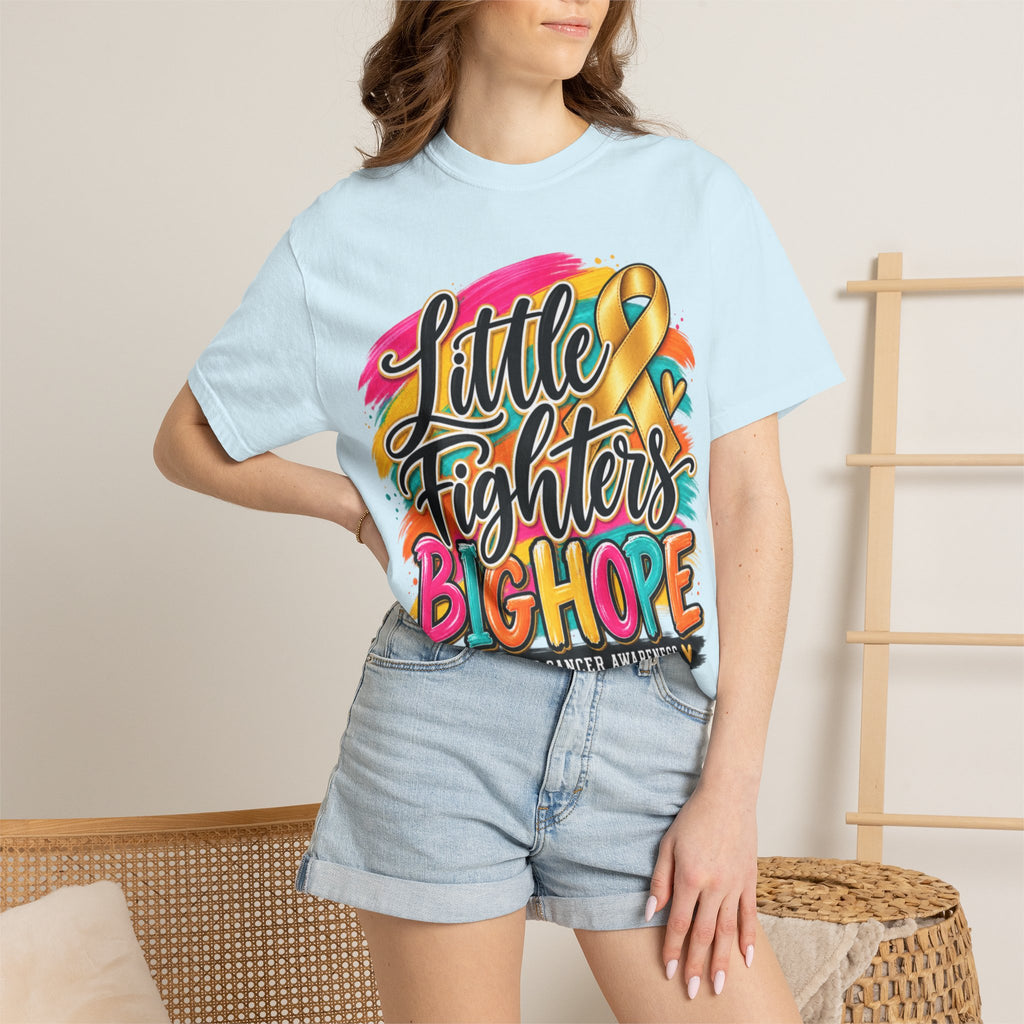 Women Comfort Colors Childhood Cancer Awareness T-Shirt — "Little Fighters Big Hope"