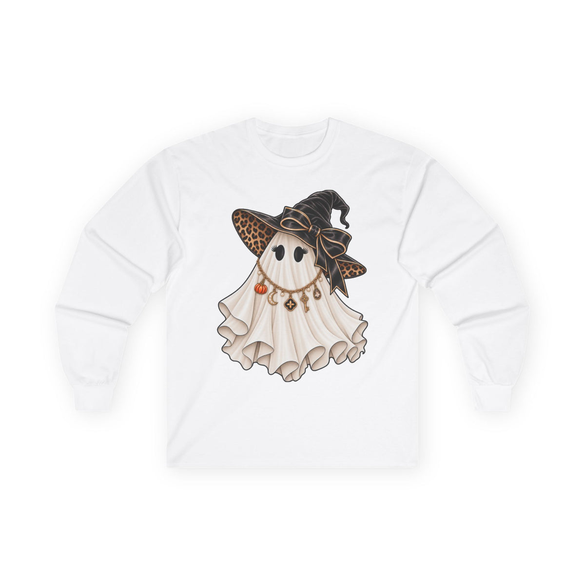 Women Halloween Ghost with Witch Hat Long Sleeve