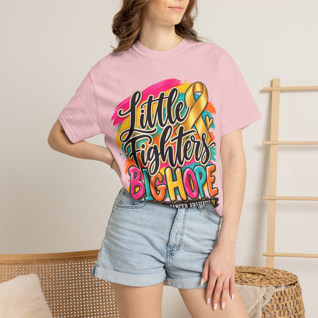 Women Comfort Colors Childhood Cancer Awareness T-Shirt — "Little Fighters Big Hope"