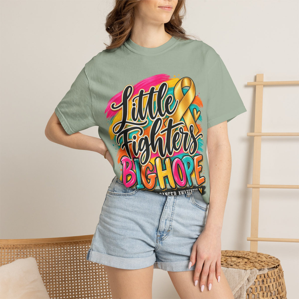 Women Comfort Colors Childhood Cancer Awareness T-Shirt — "Little Fighters Big Hope"