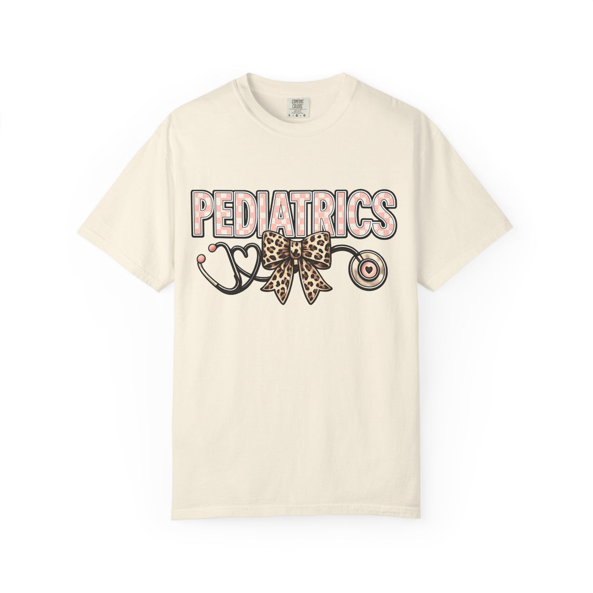 Pediatrics T-Shirt with Leopard Bow & Stethoscope — Cute Medical Tee for Pediatric Nurses/Doctors