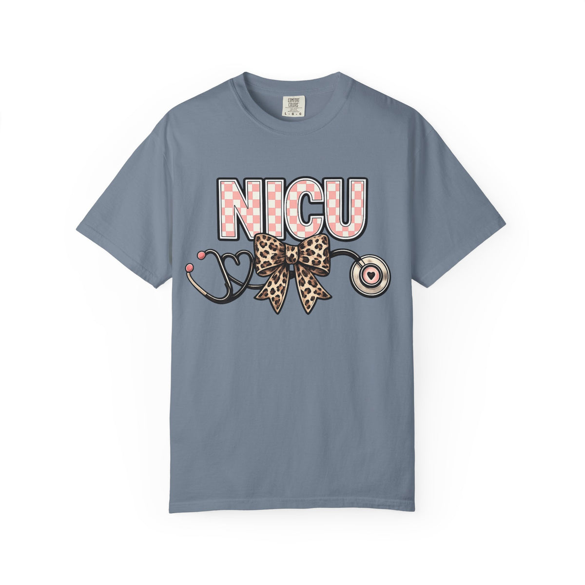 NICU Stethoscope Tee — Leopard Bow Neon Polka Dot Design