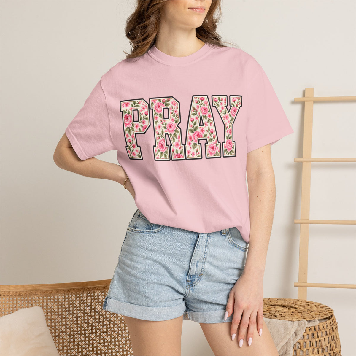 Women Comfort Colors PRAY Floral T-Shirt