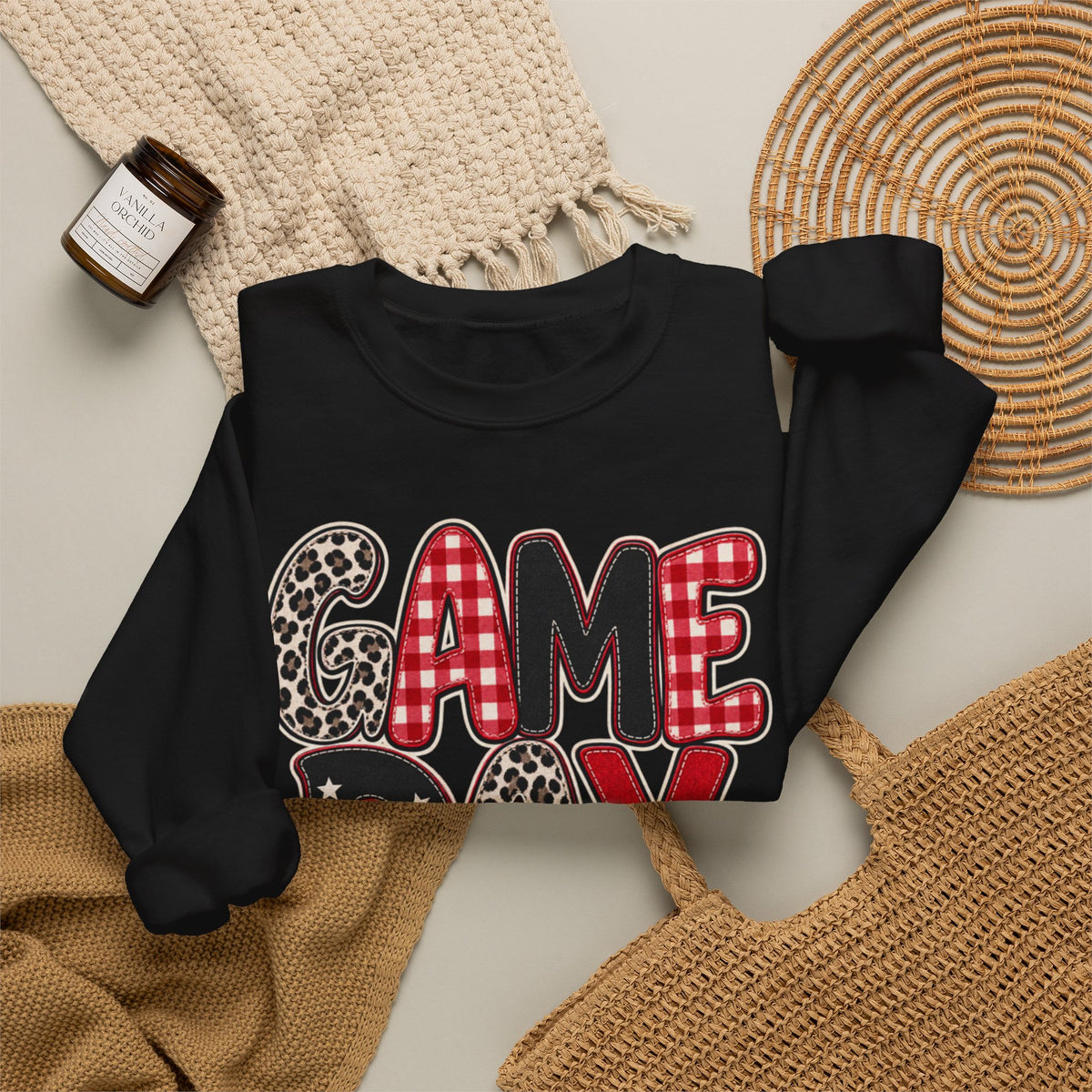Women Red and Black Game Day Crewneck Sweatshirt