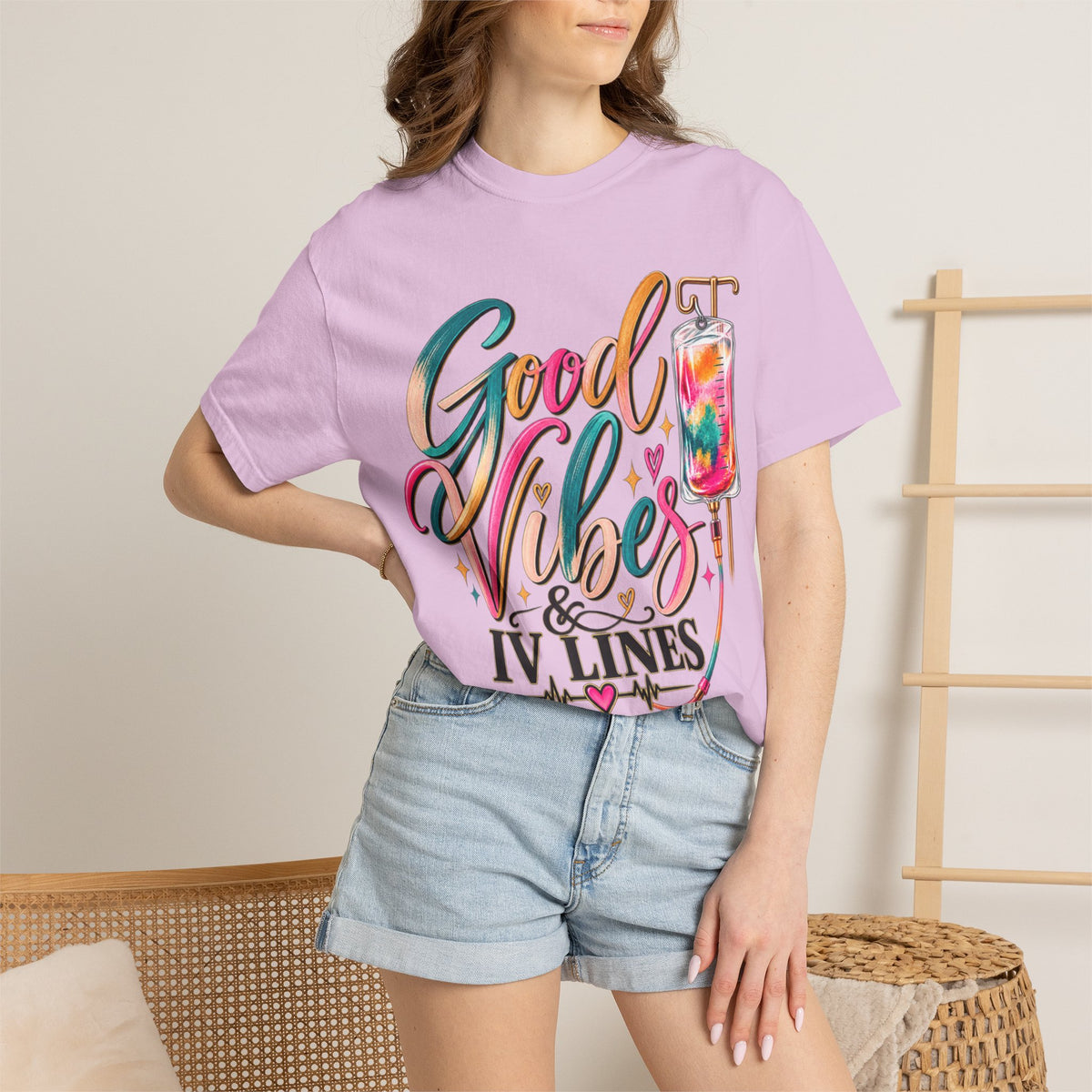 Women Comfort Colors Good Vibes & IV Lines T-Shirt