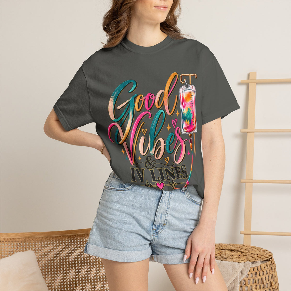 Women Comfort Colors Good Vibes & IV Lines T-Shirt