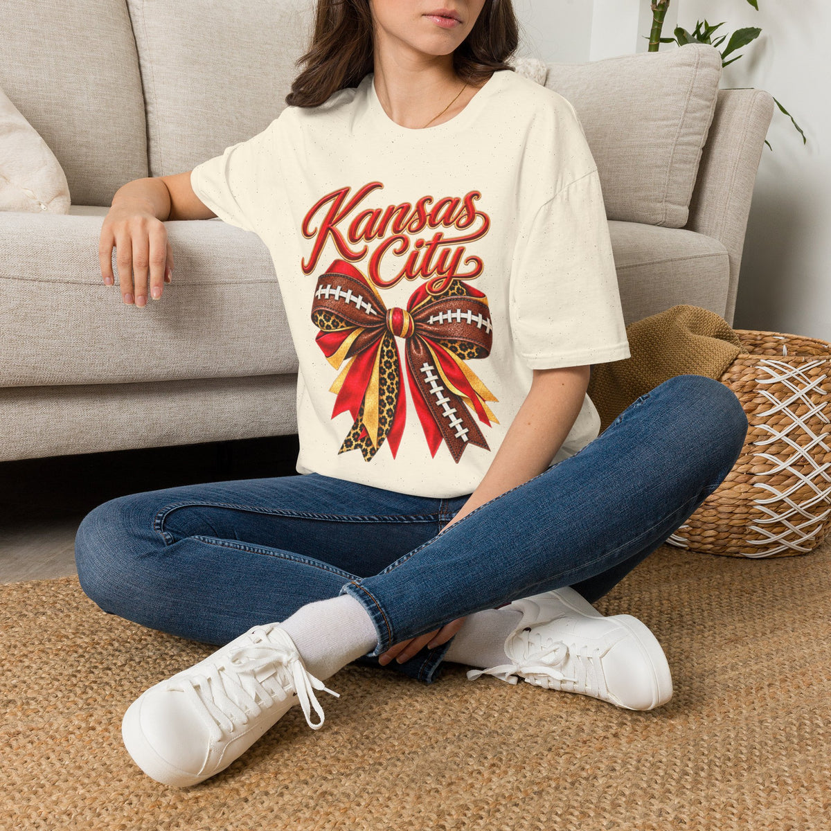 Women Kansas City Football Bow T-Shirt