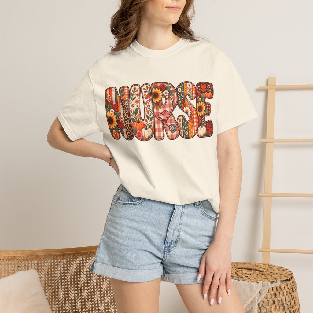 Women Comfort Colors Nurse Floral Graphic T-Shirt