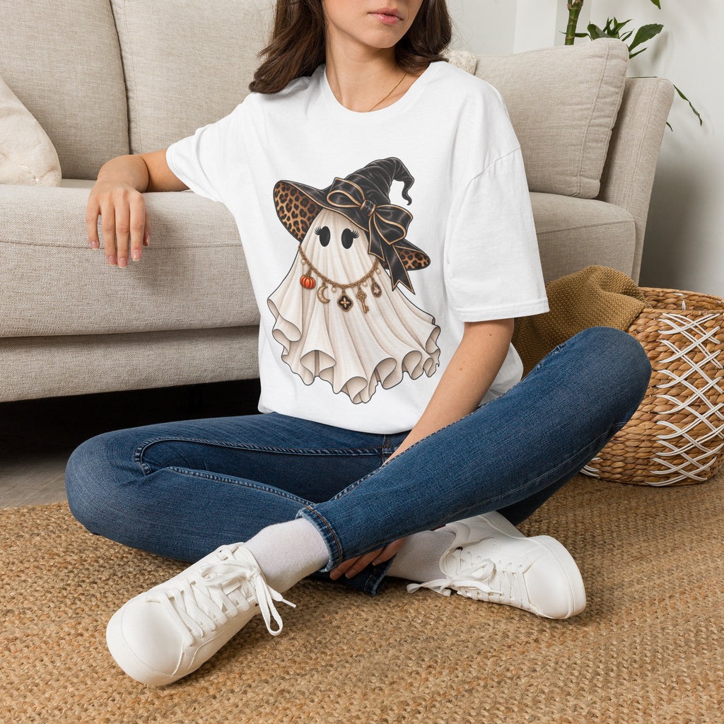 Women Halloween Ghost with Witch Hat T-Shirt