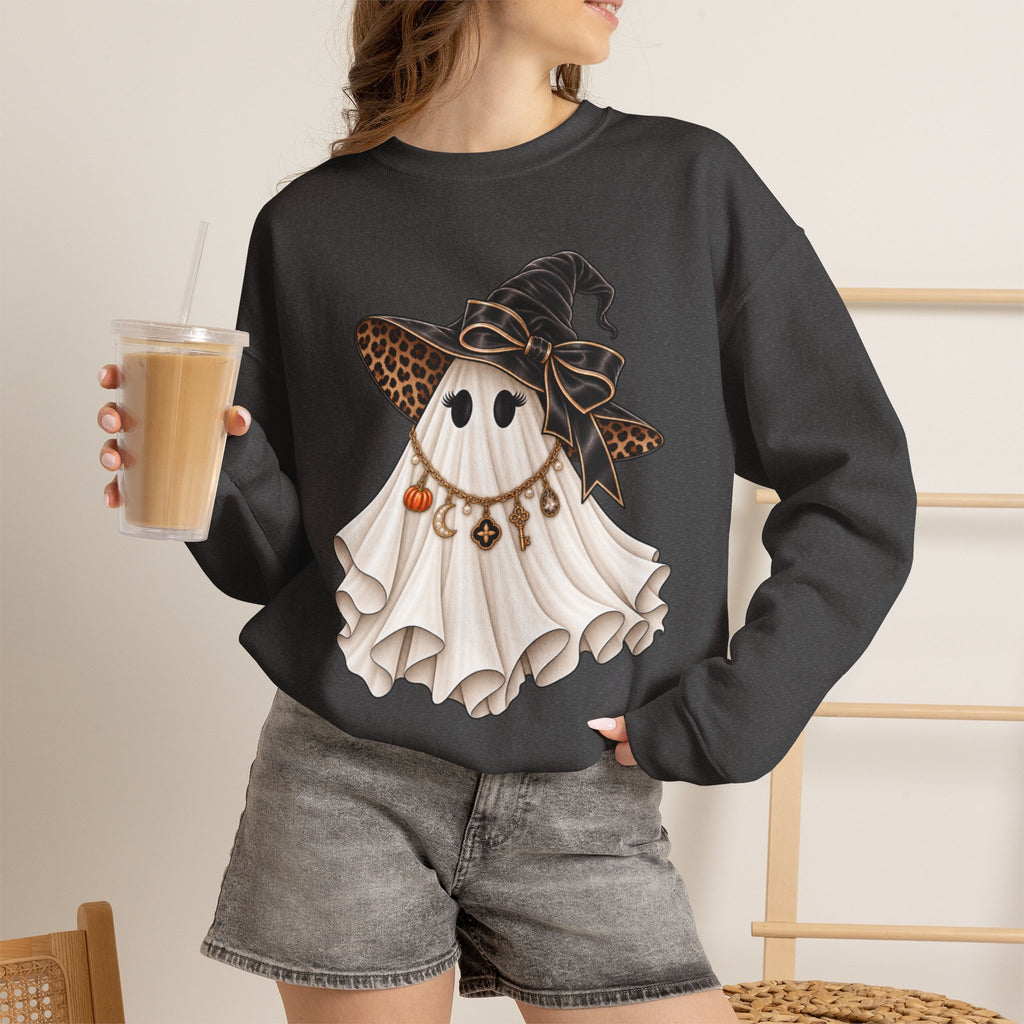 Women Halloween Ghost with Witch Hat Sweatshirt
