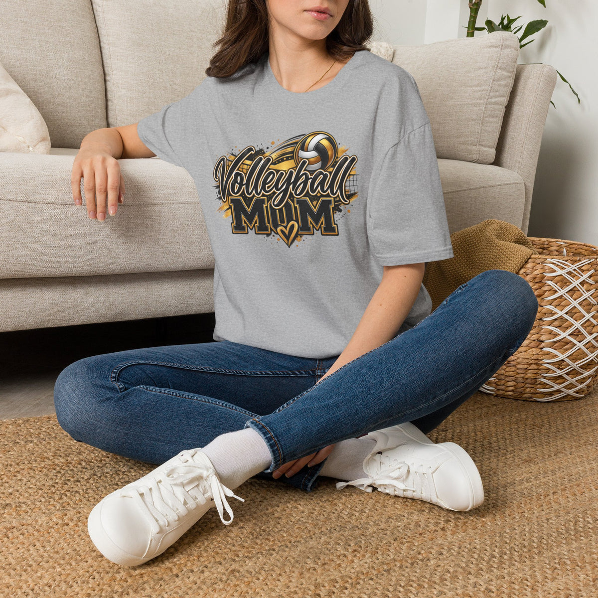 Custom Volleyball Mom T-Shirt — Bold Gold & Black Volleyball Graphic
