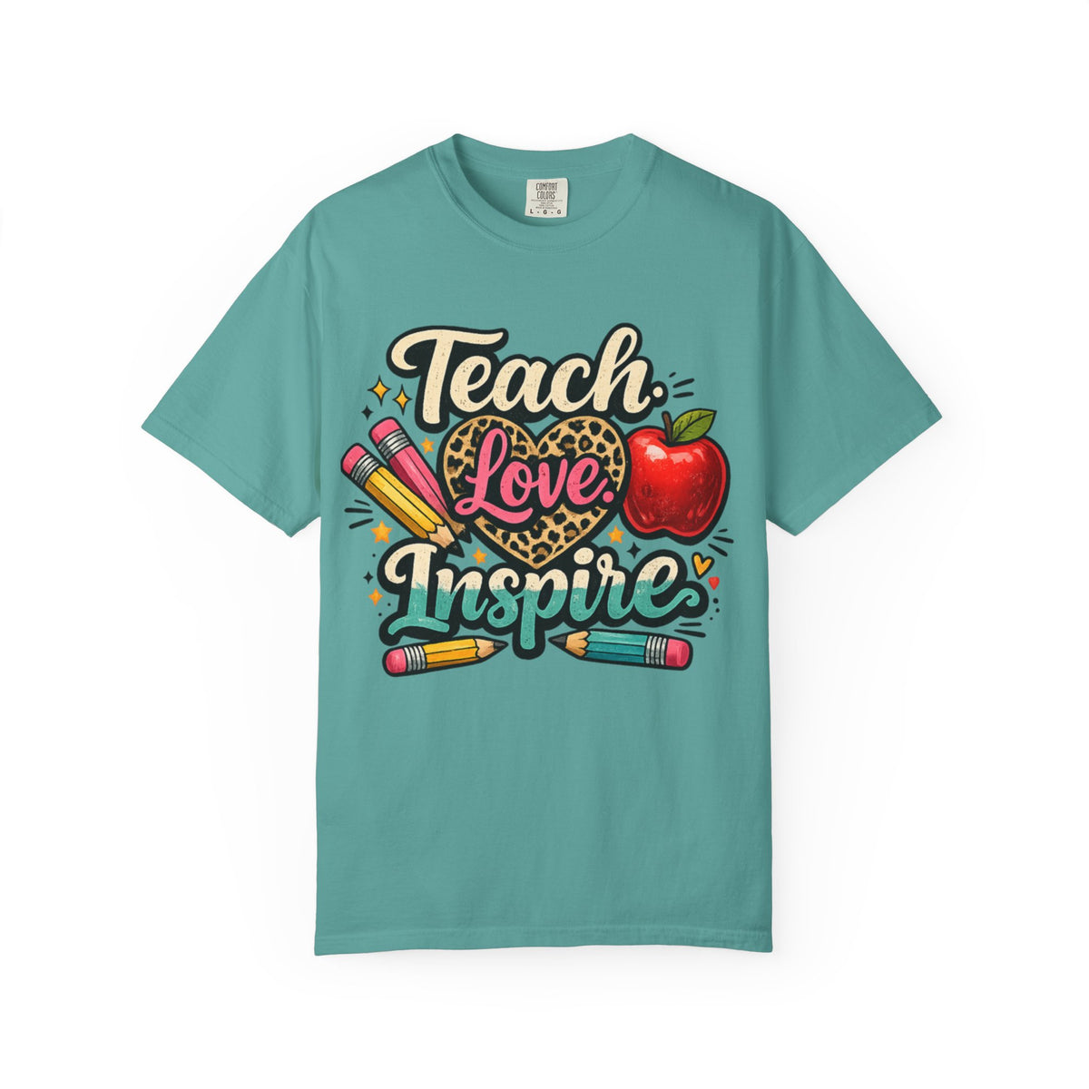 Teacher “Teach Love Inspire” T‑Shirt — Apple & Pencils Teacher Appreciation Tee
